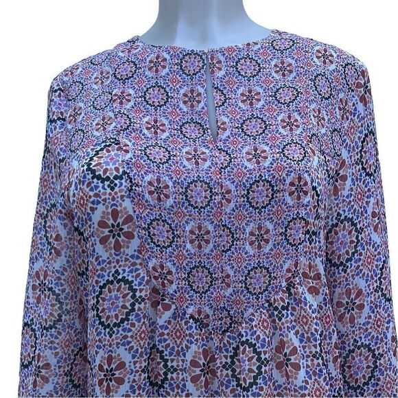 Violet + Claire Tunic Blouse Women's Medium Multicolor Keyhole Long Sleeves - Picture 11 of 15